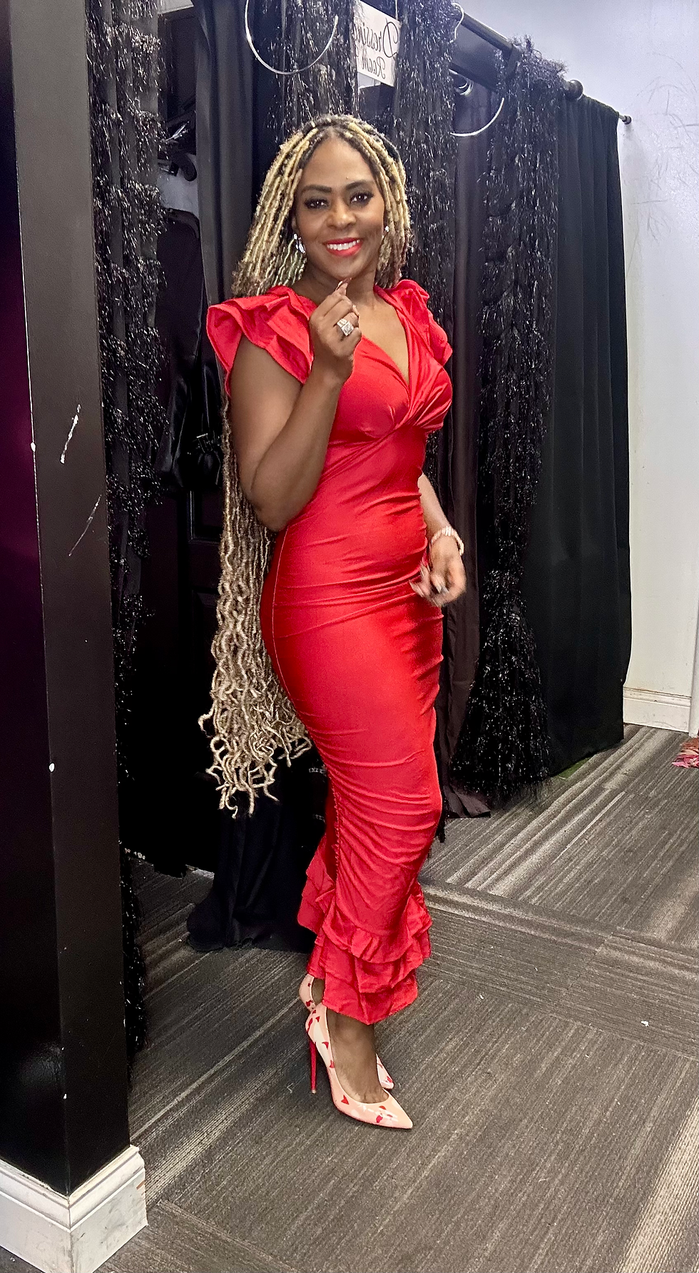 Thumbnail: Satin Ruffle Midi Dress
