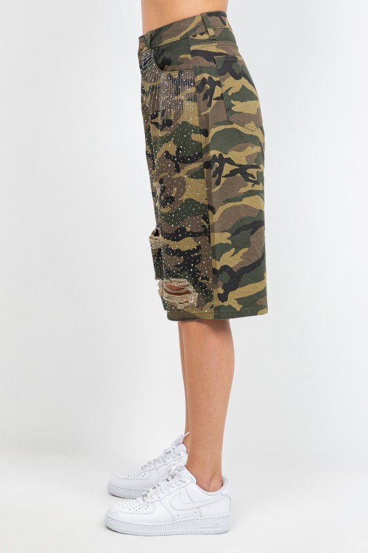 Thumbnail: Rhinestone Distressed Camo Shorts