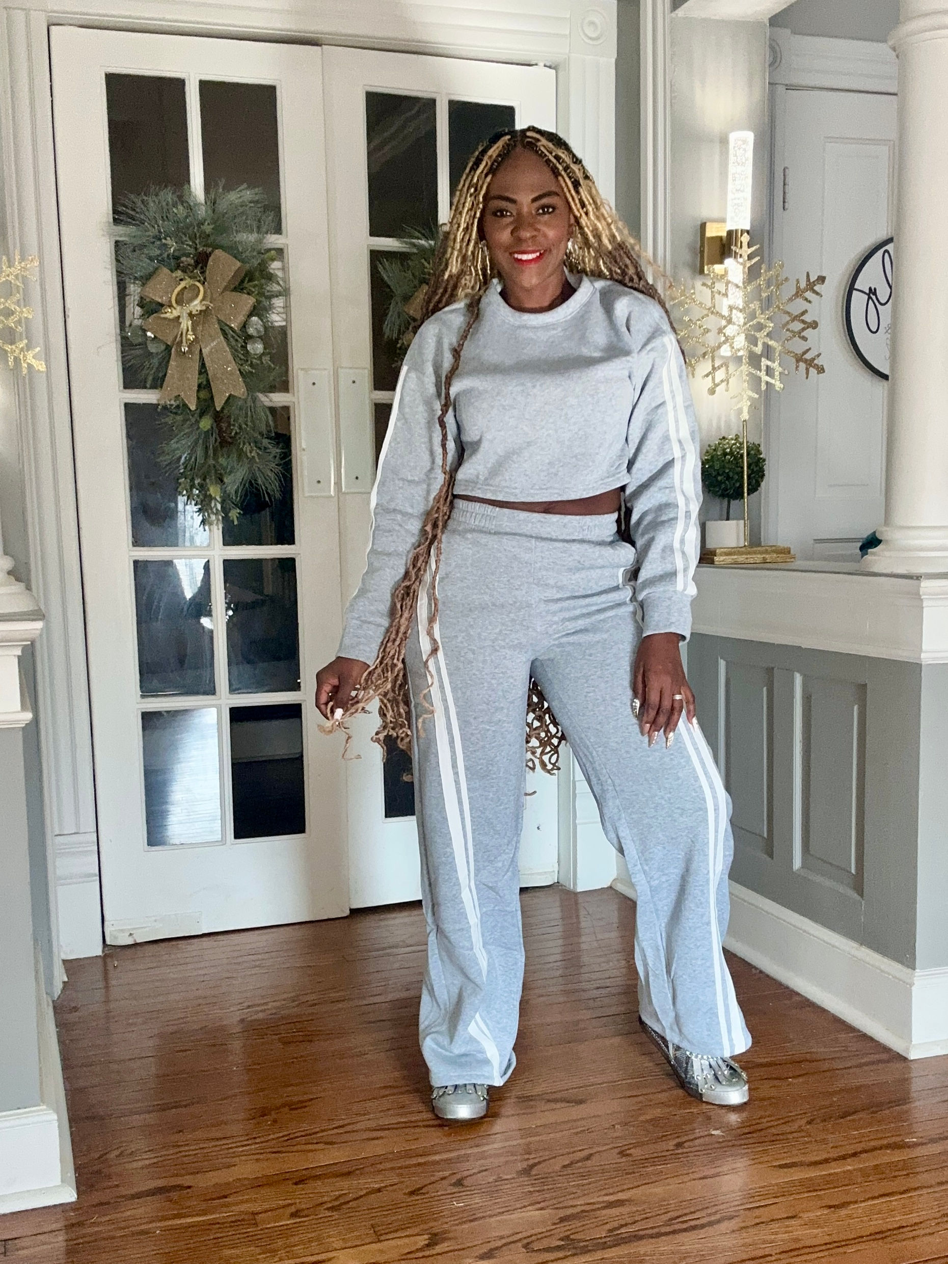 Stripe fleece jogger set