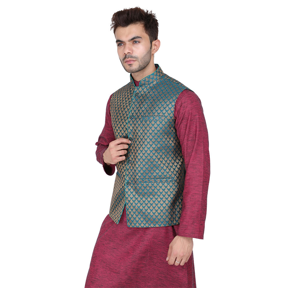 Thumbnail: Green Woven Design Nehru Jacket