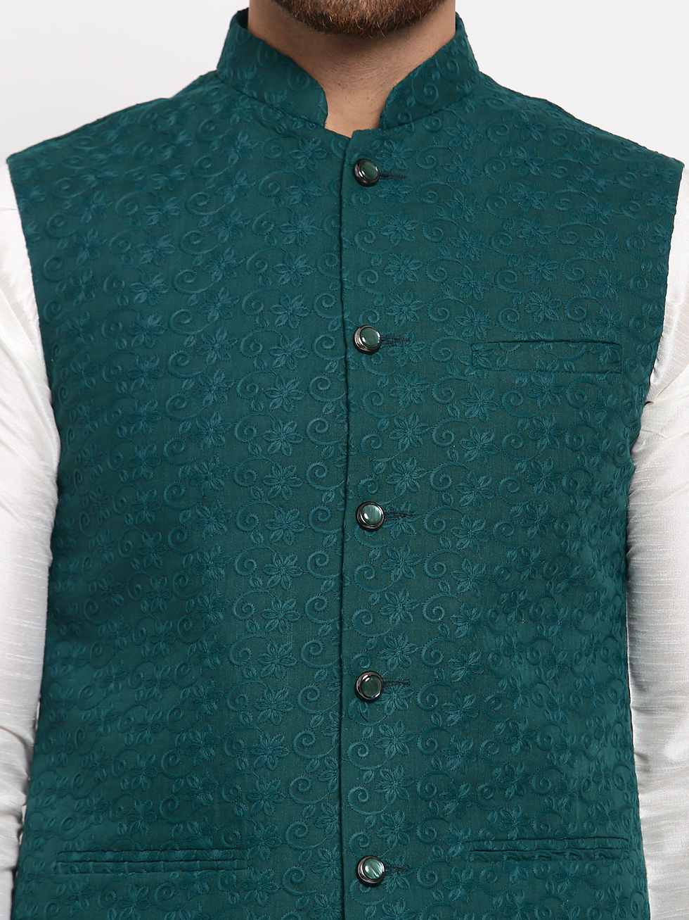 थंबनेल: Badoliya & Sons Embroidered Nehru Jacket Green
