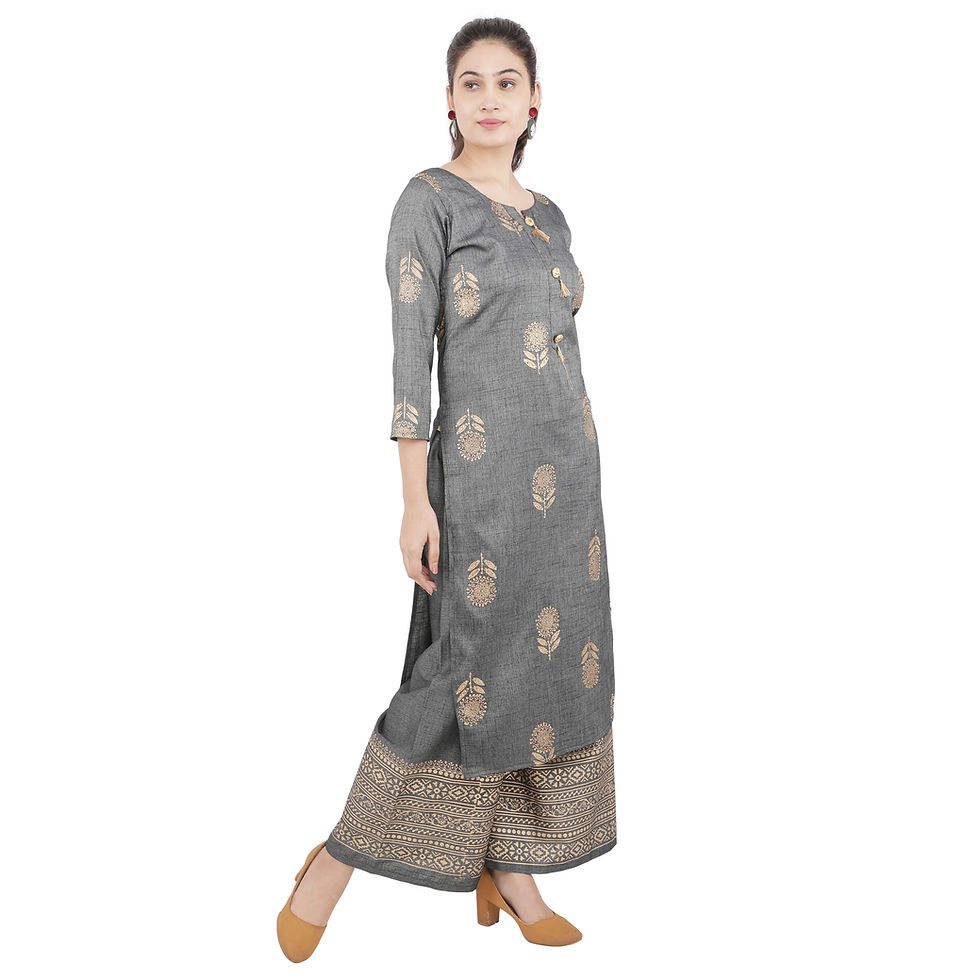 थंबनेल: Rayon Straight Kurti with Palazzo for Women