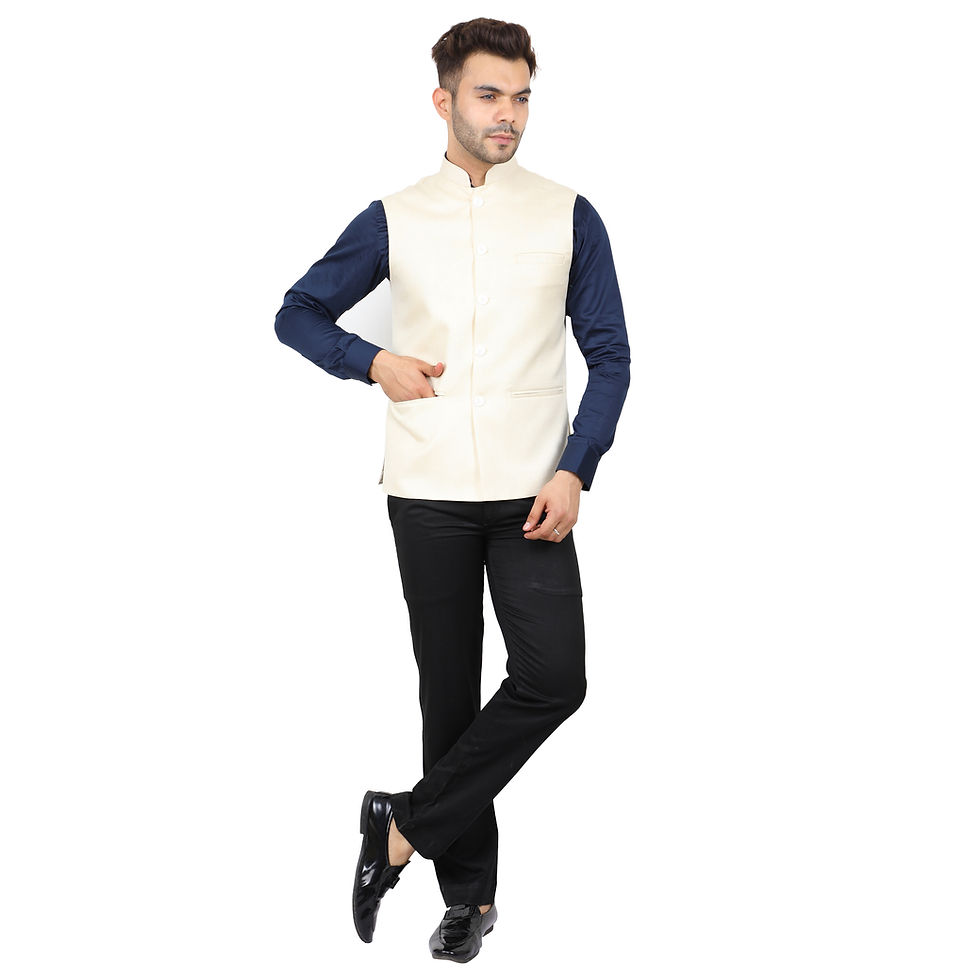 थंबनेल: Cream Men's Jute Nehru Jacket