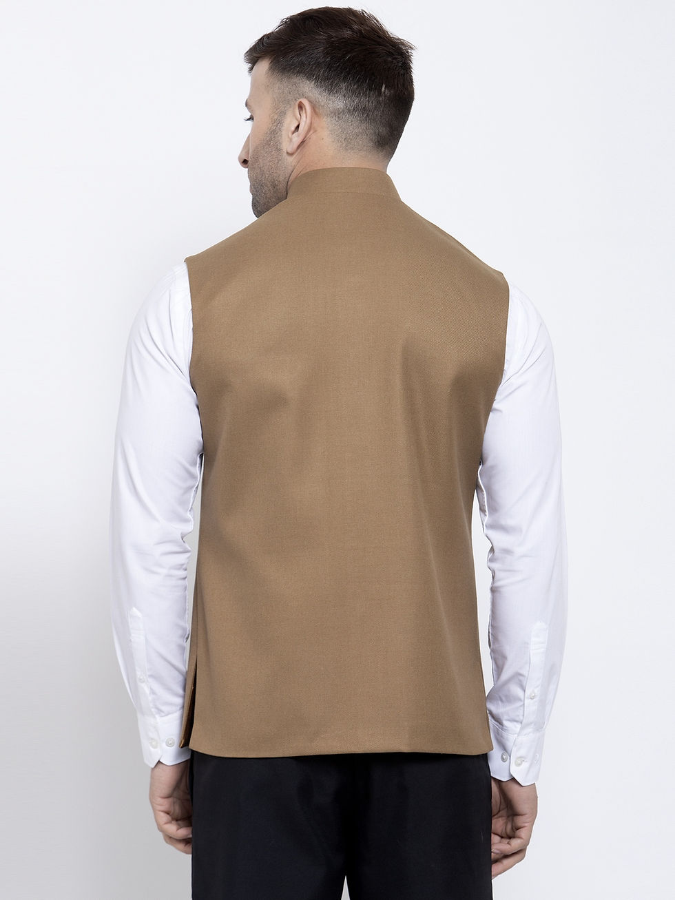 Thumbnail: Men Tan Brown Solid Nehru Jacket