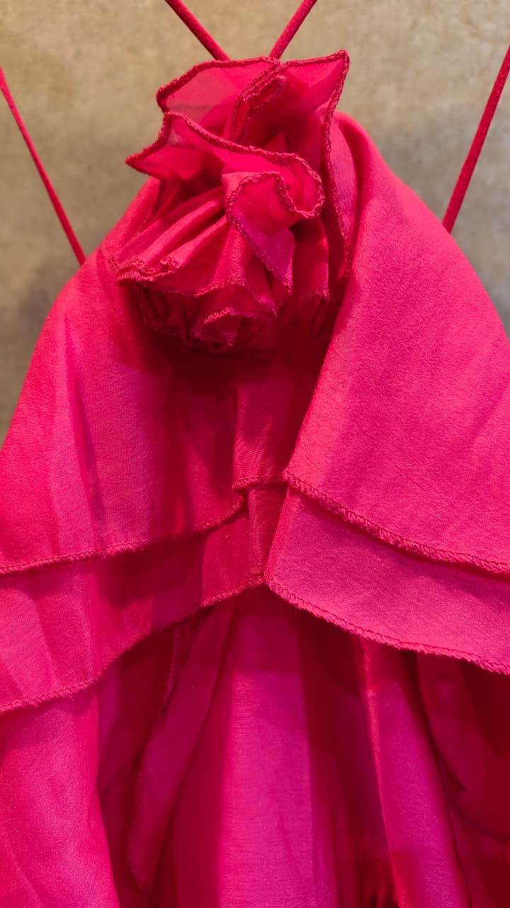 Thumbnail: Pink Ruffle Halter-neck Dress 