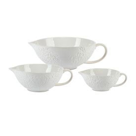 S/3 Etched White Floral Bowl