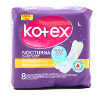 TOALLA KOTEX NOCTURNA S/ALAS EXTRA LARGA PTE/8