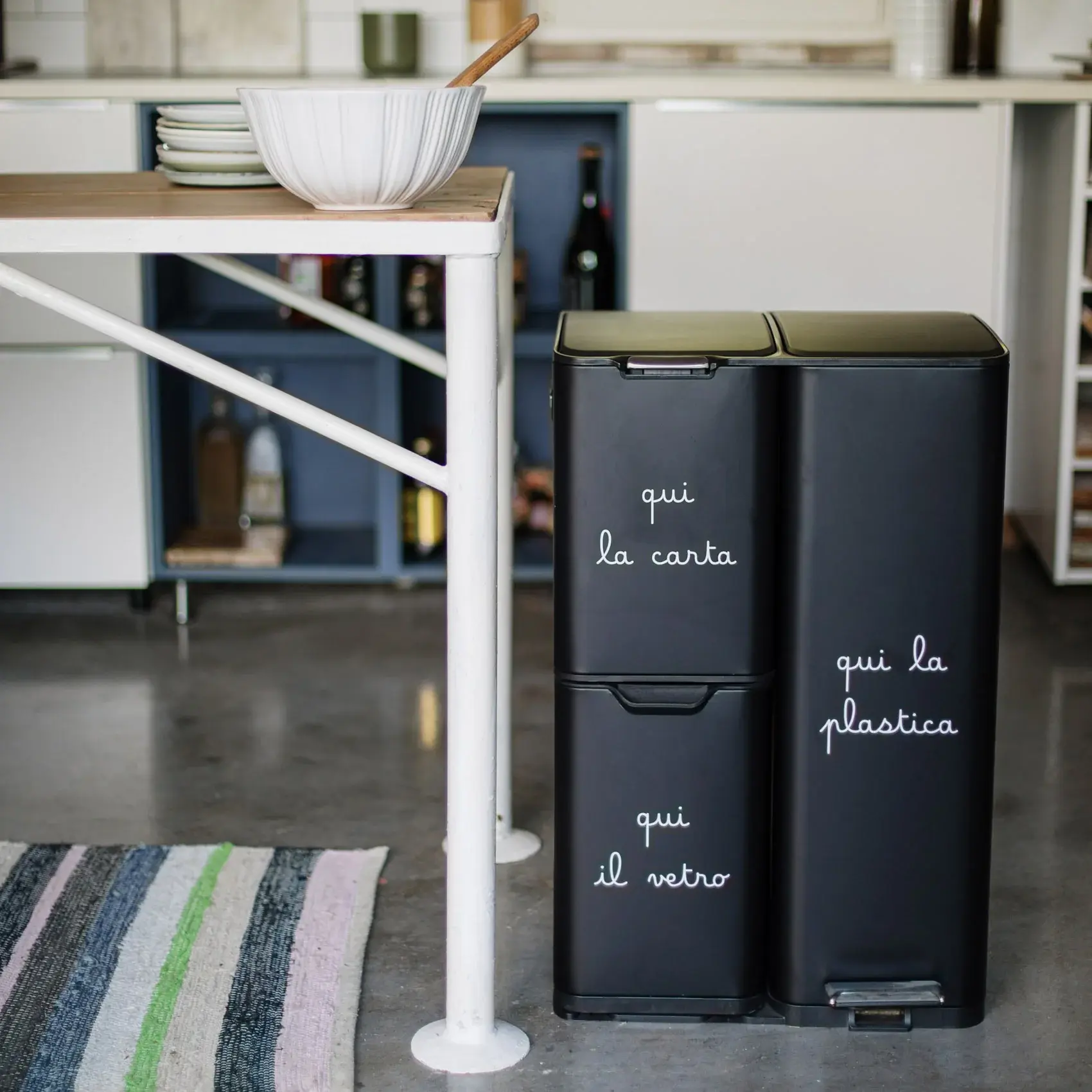 Simple Day Dustbin 13+17+30L Carta Plastica Vetro NERA