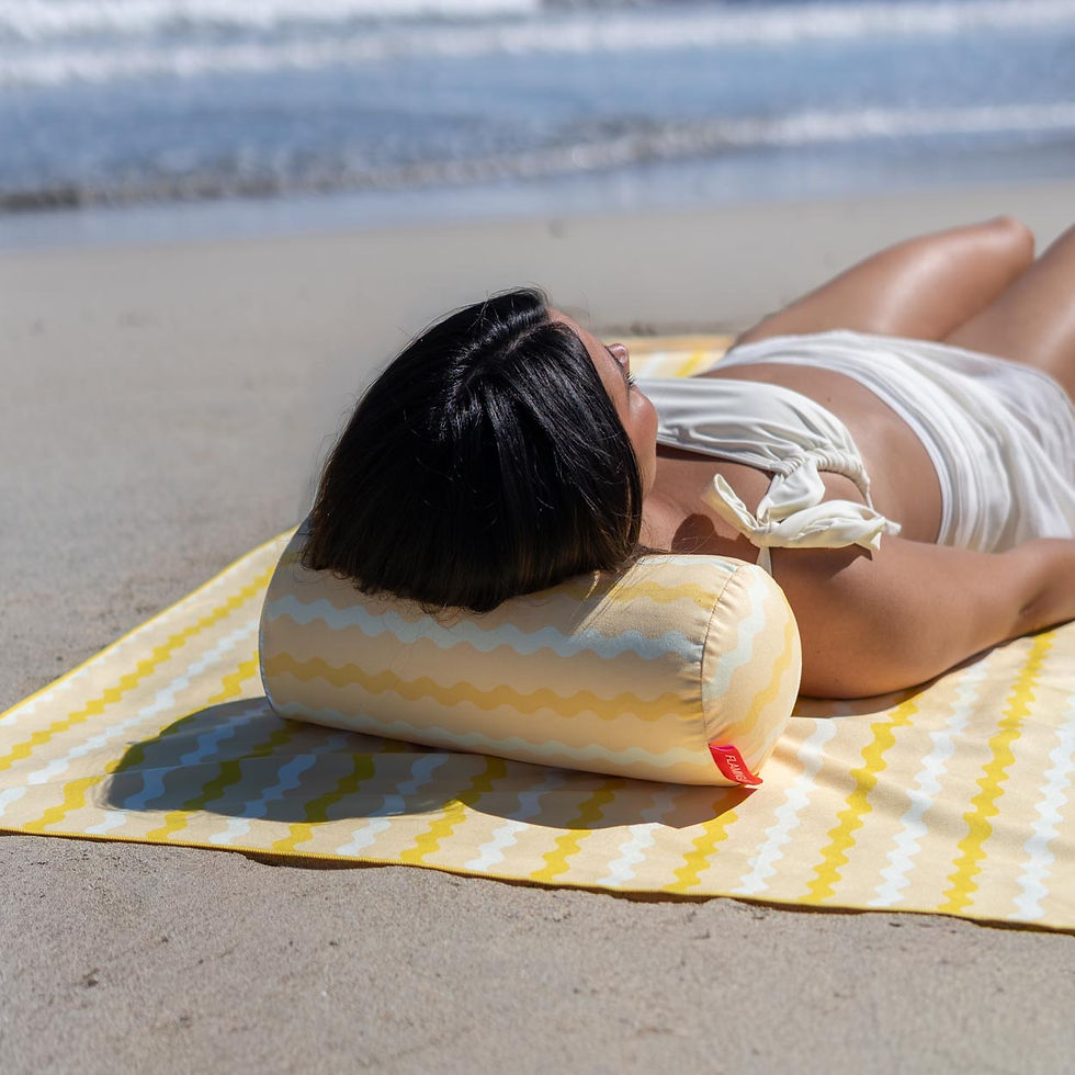 Thumbnail: Flamingueo Brisda - Yellow Microfiber inflatable beach pillow