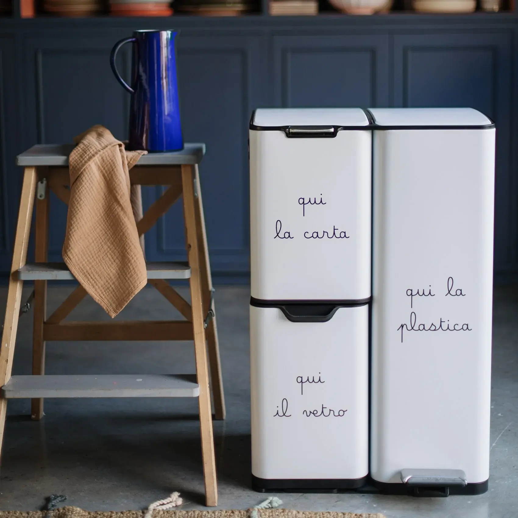Simple Day Dustbin 13+17+30L Carta Plastica Vetro BIANCA