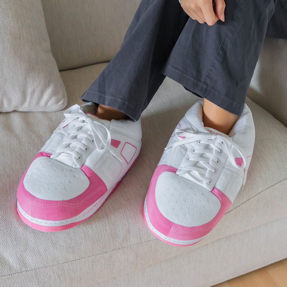 Thumbnail: Flamingueo Smiles - Giant Pink and White Neon Home Shoes