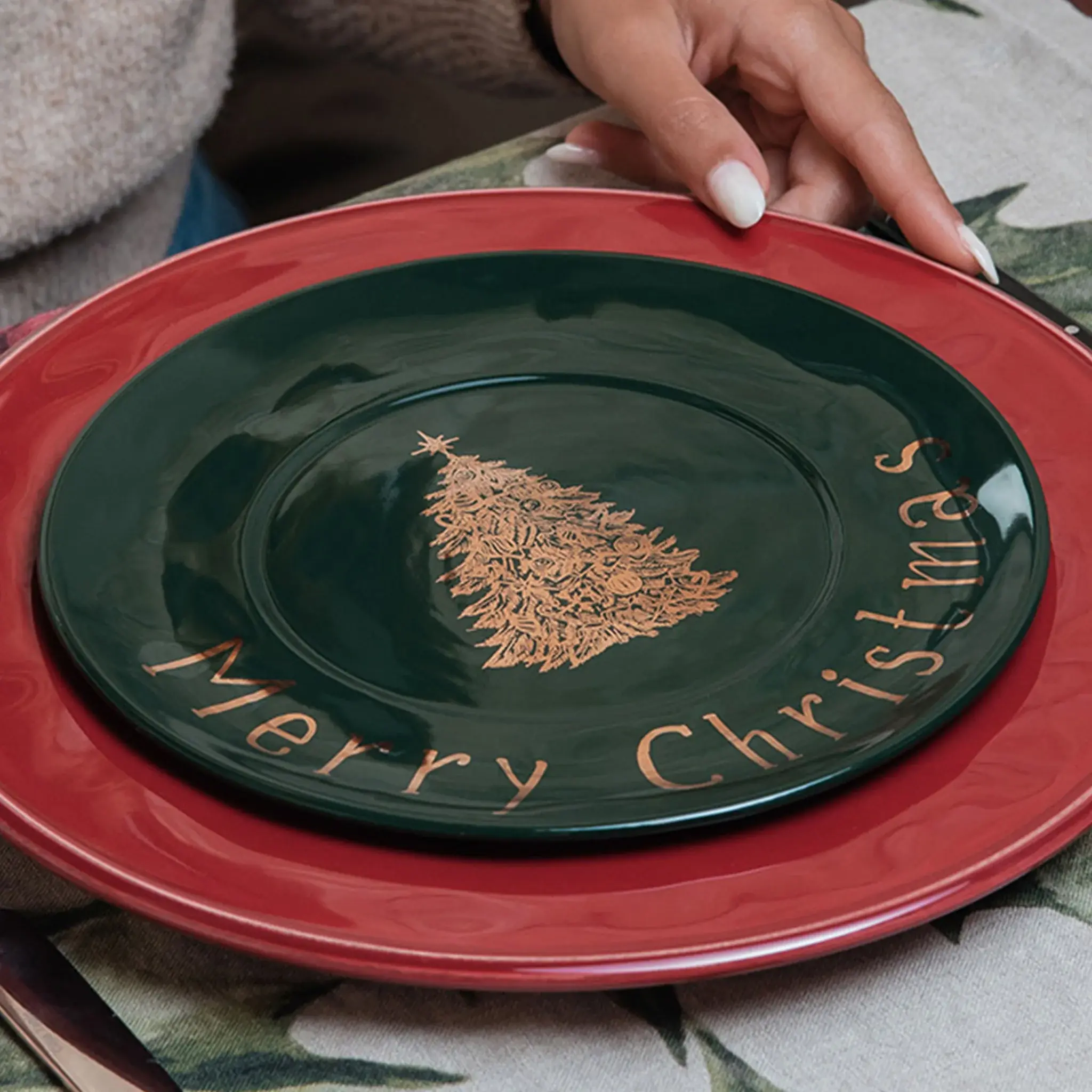 Merry Christmas Dessert Plates Set - Green Edition 21cm