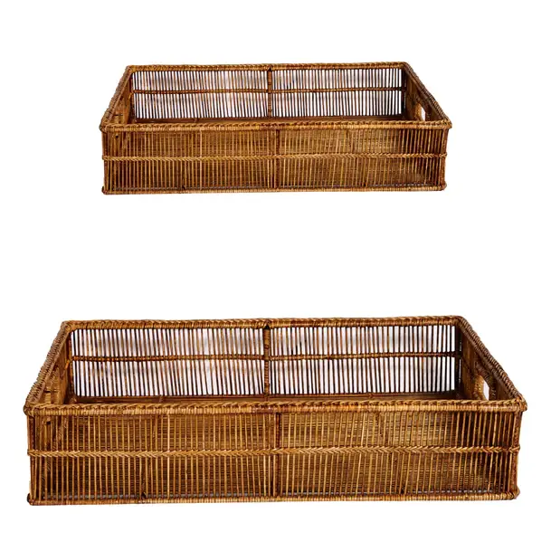 Thumbnail: Rain tray set in natural rattan, dim. 58x38 cm and 48x31 cm
