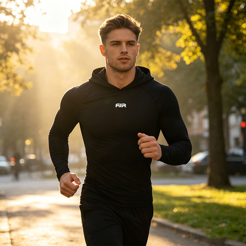 Thumbnail: Men's Compression Hooded Long Sleeve Shirt Quick Dry Breathable Sports T-Shirt f