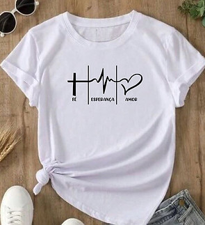 BabyLook T Shirt Camiseta Camisa Feminina Forrada Frente Dupla Gospel Evangélica Fé Amor E