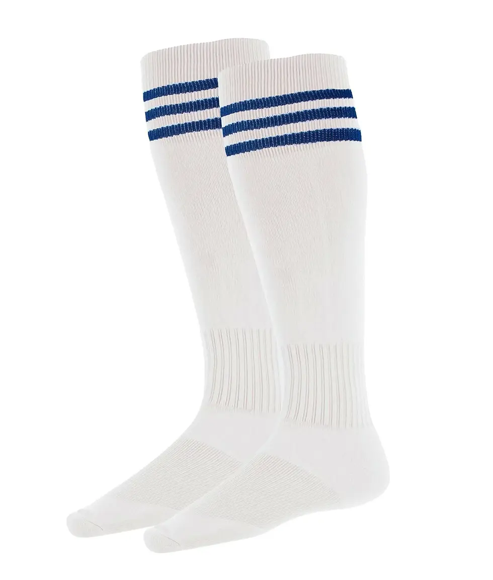 White with Navy Stripes - Euro Style Football Socks - Just 4 Kick