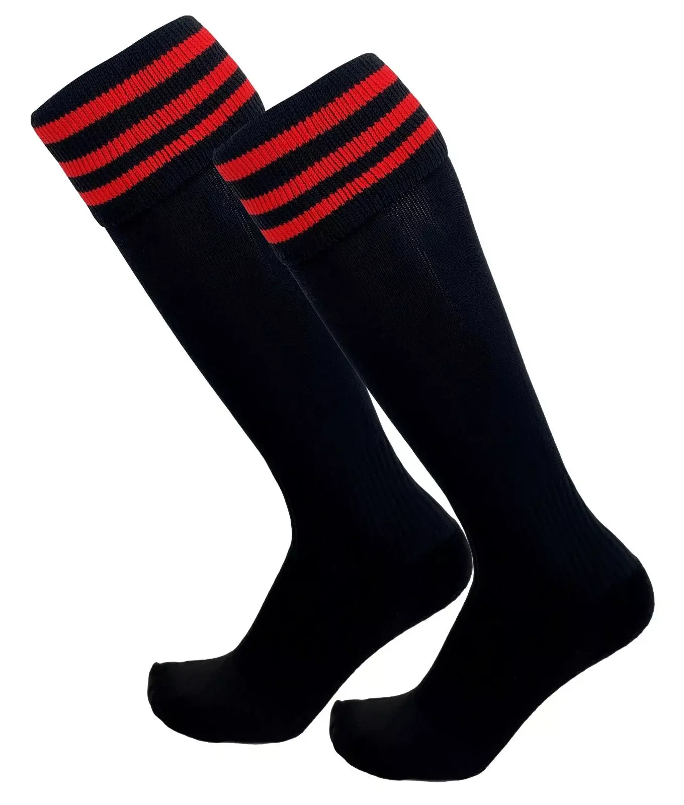 Black with Red Stripes - Euro Style Football Socks - Just 4 Kick