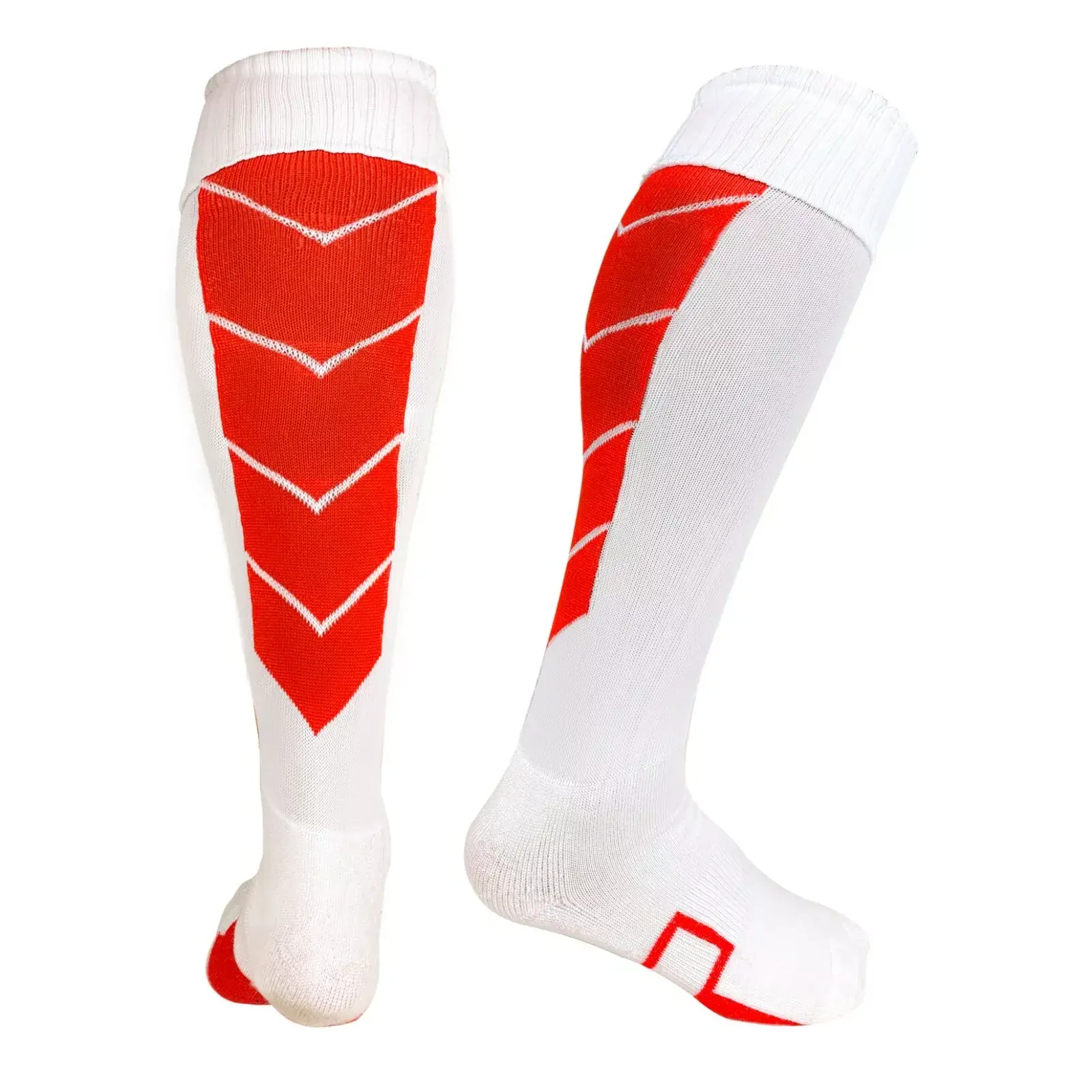 White with Red Accents - Striker Style Soccer Socks - Just 4 Kicks