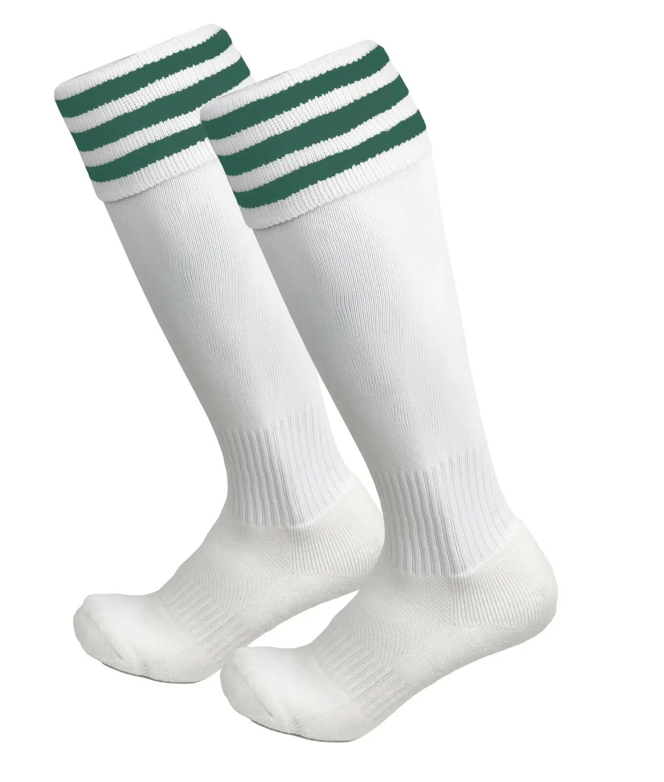 White with Dark Green Stripes - Euro Style Football Socks - Just 4 Kick