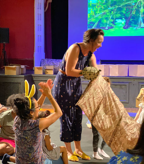 Hannah uses tunnels for the children to climb through in The Hare and The Tortoise. Prentending to be Hares and Tortoises and woodland animals. Just one of many interactive play activities during her shows.