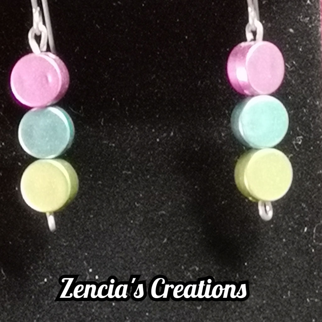 3 Beads - Circles Acrylic  Titanium Dangle Earrings