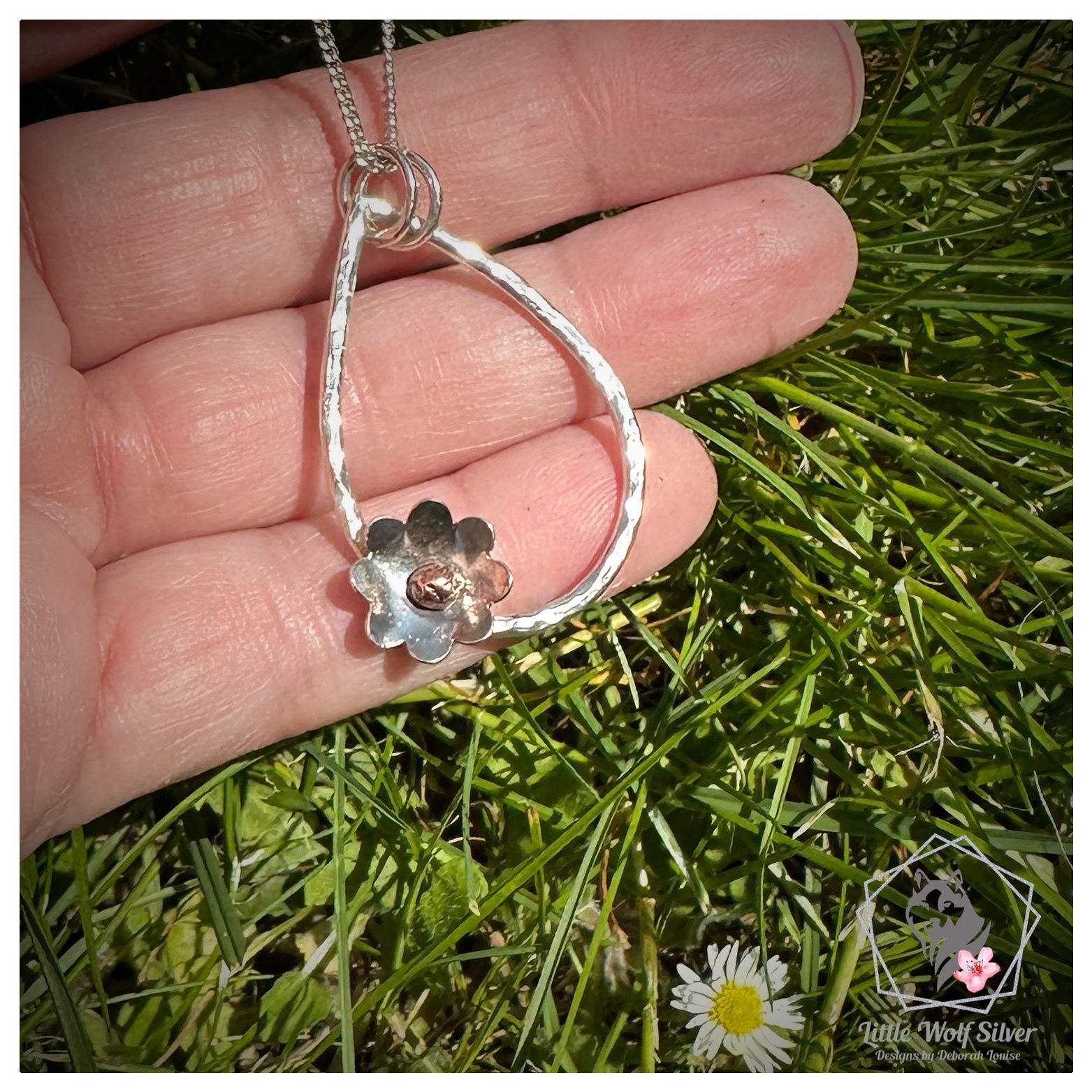 Large Flower Textured Oval Pendant