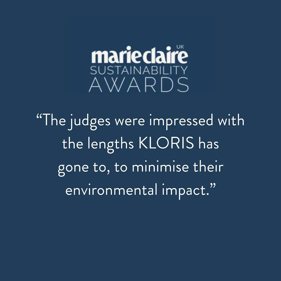 Marie Claire Sustainability Awards text: Judges impressed Kloris' environmental impact efforts.