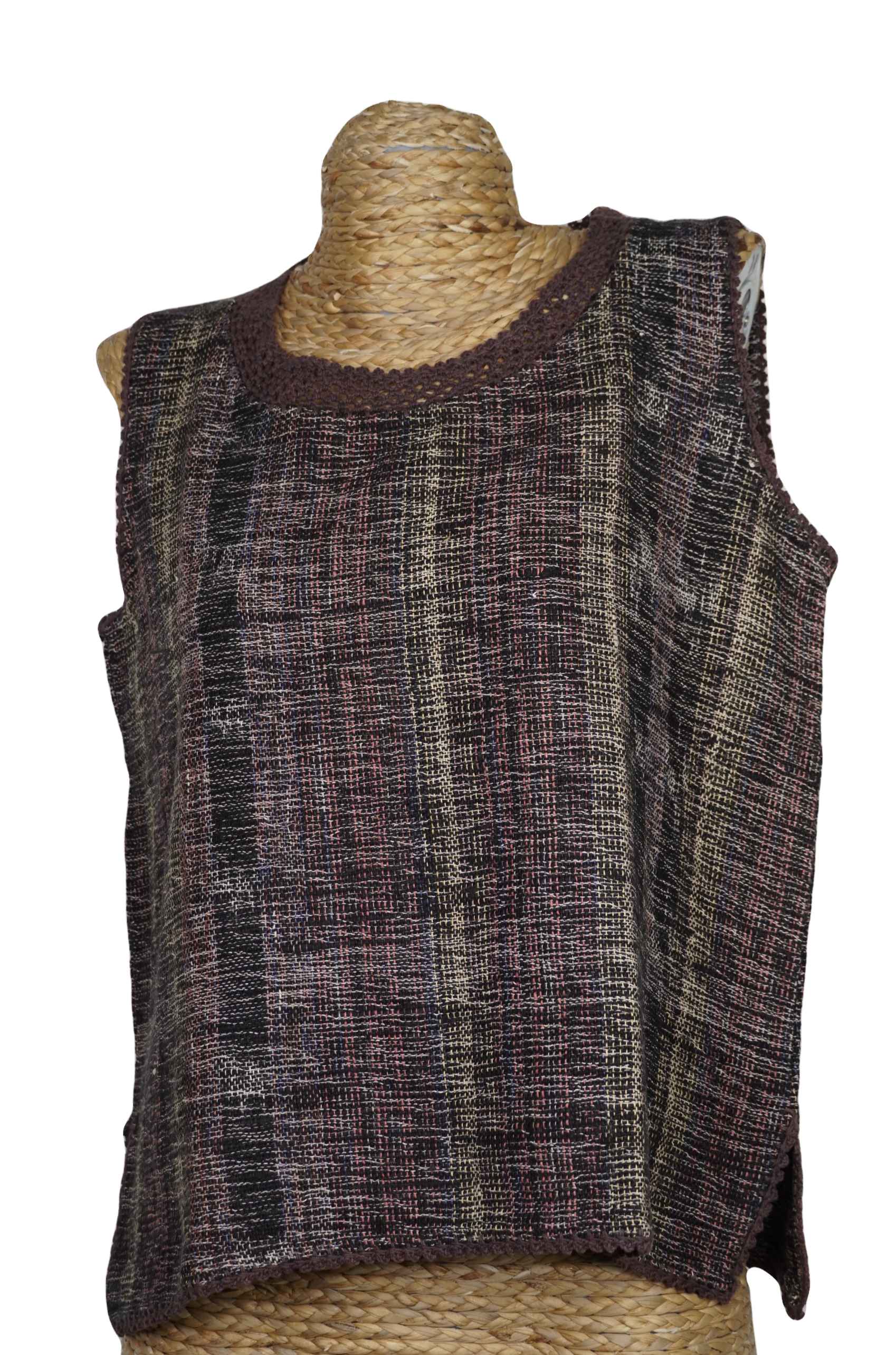 เสื้อผ้าฝ้ายทอมือแขนกุด แต่งริมโครเชต์ งาน Handmade ล้วนๆ อก 40 นิ้ว