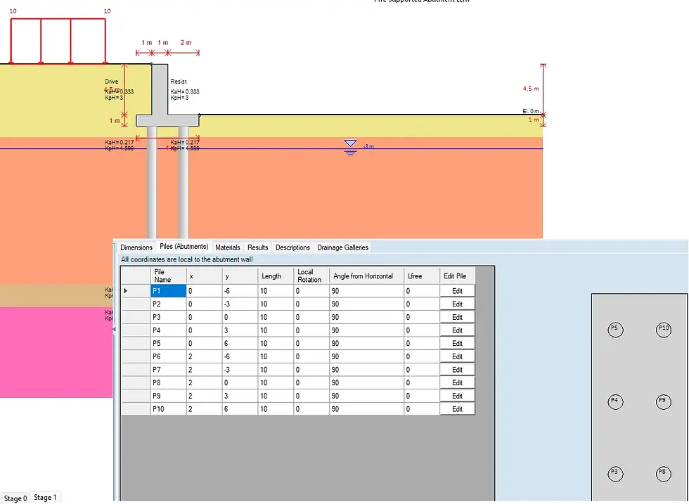 Pile supported abutment in DeepEX - Defining the piles geometry