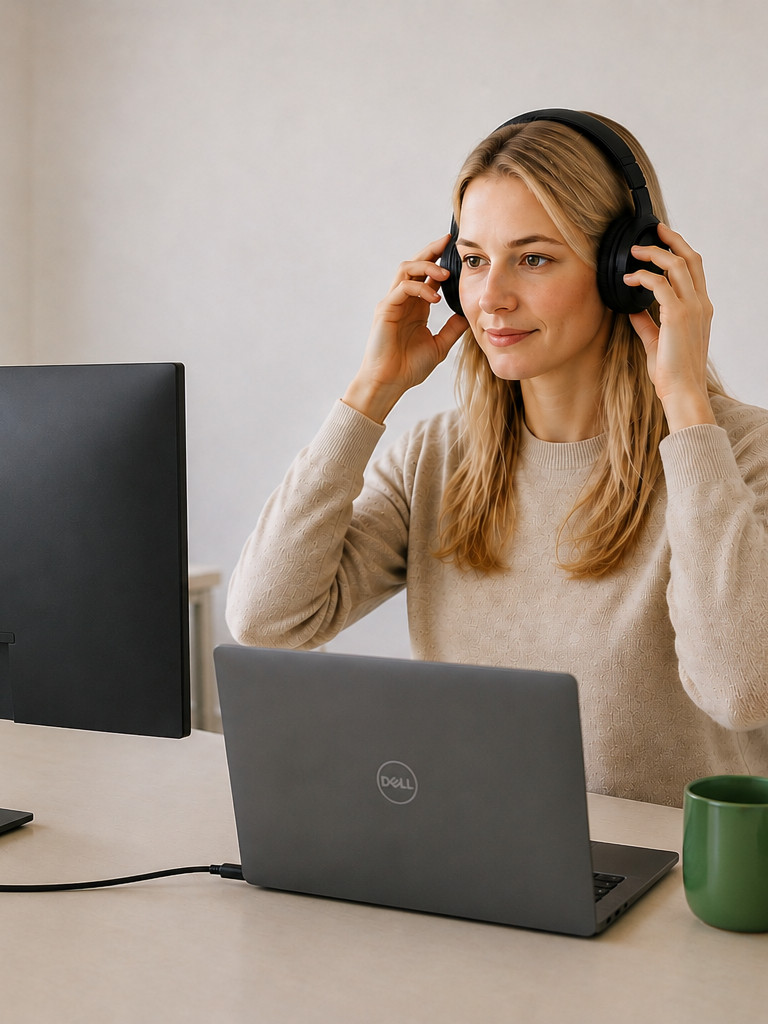 Mann mit Brille schaut auf den Bildschirm eines Laptopes, der auf seinem eigenen Schoß liegt. Auf dem Bildschirm ist ein weiterer Mann zu erkennen. Sie halten ein Meeting.
