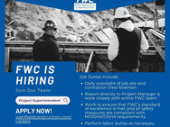 FWC hiring graphic for Project Superintendent position showing construction job site and team members