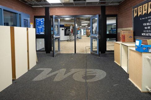 Main entrance doors at Lakeshore Elementary showing updated entry area