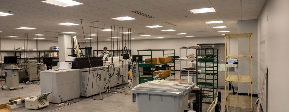 Renovated print shop layout showing workflow and equipment organization in Grand Rapids