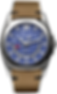 mechanical automatic blue watch with camel tone vintage calf strap