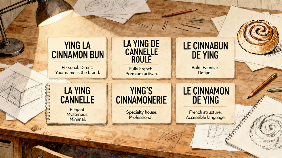 Not loose ideas. Six strategically-developed names, each legally defensible.