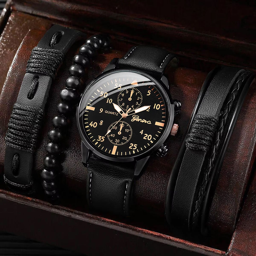 Thumbnail: Relógio Masculino Elegante Quartz com Pulseira de Couro + Kit com 3 Pulseiras Es