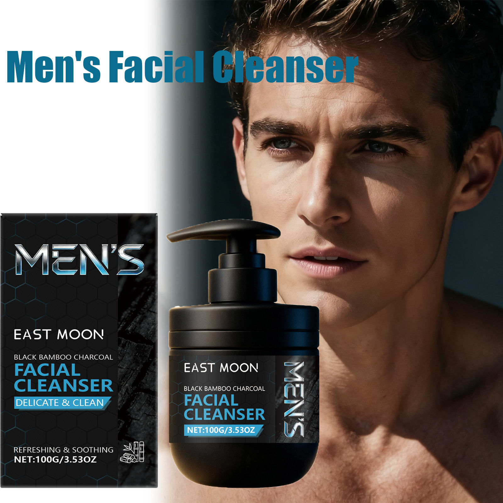 Gel de Limpeza Facial Masculina Limpeza Profunda, d Oleosidade,Poros, com Carvão