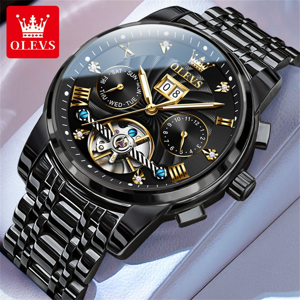 Relógio Social  Masculino Premium OLEVS – Automático, Esqueleto Luxo e Pulseira