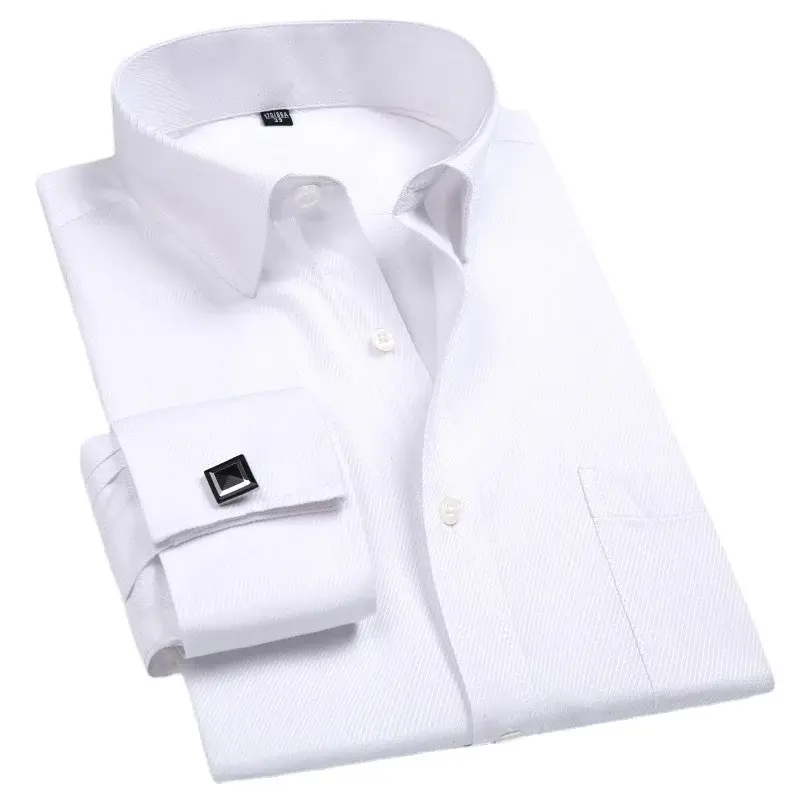 Thumbnail: Camisas sociais masculinas com colarinho, punho francês e bolso único contrastan
