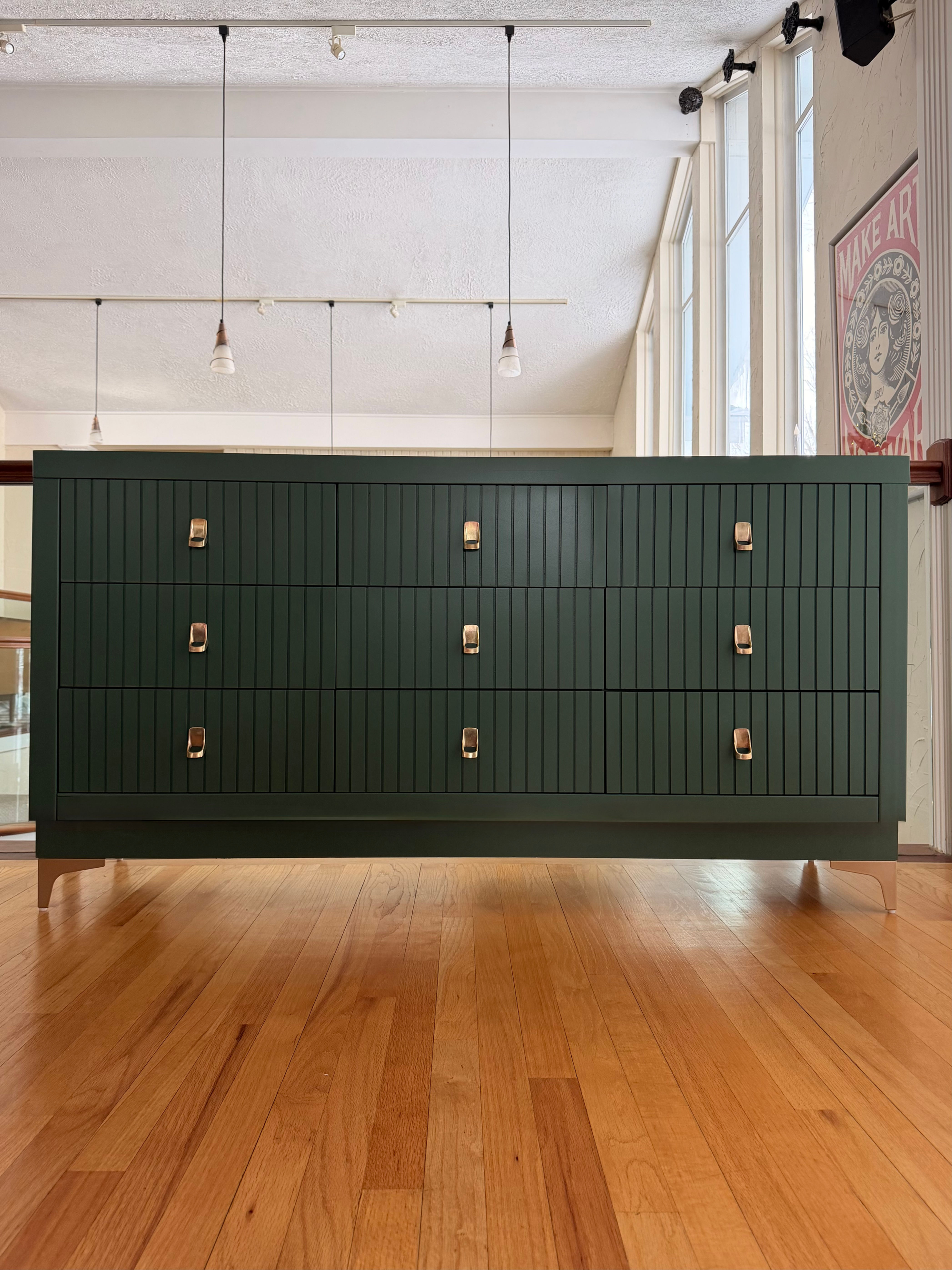 Mid-Century Modern Green Fluted 9-Drawer Dresser / Credenza by Bassett