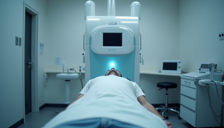 Eye-level view of laser treatment machine in a clinical setting