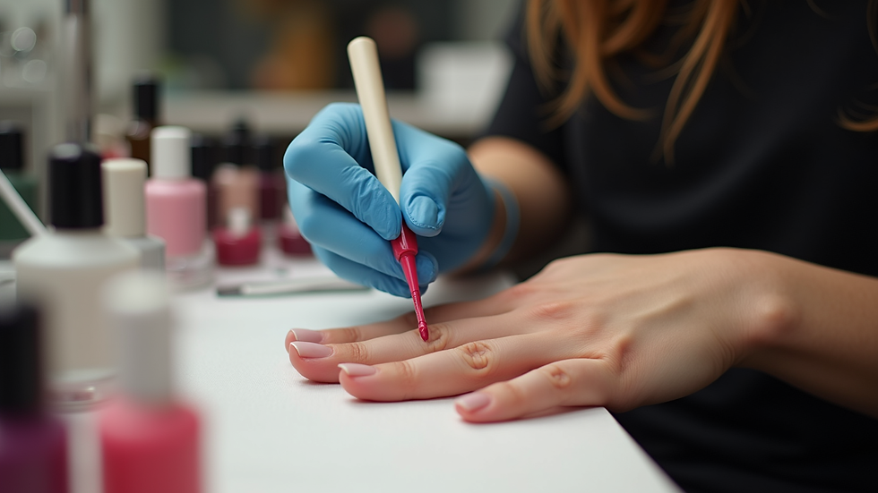 Close-up view of a nail technician applying polish in a Notting Hill salon