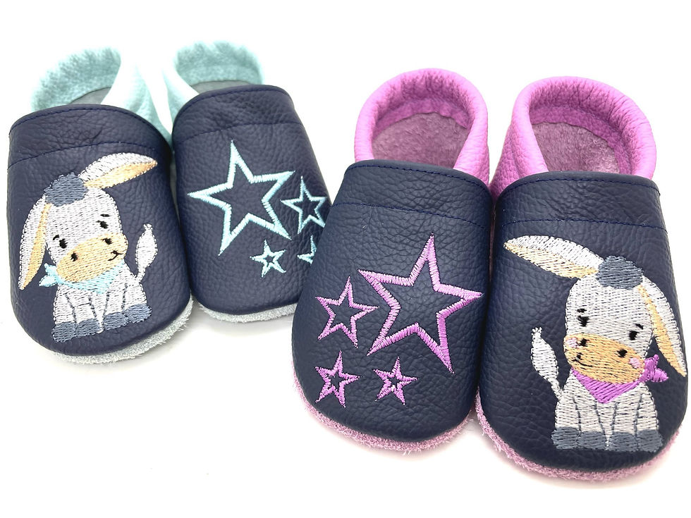 ღ 2x Lederpuschen / Krabbelpuschen Set Eselbaby Junge und Mädchen ab Gr. 18/19 ღ