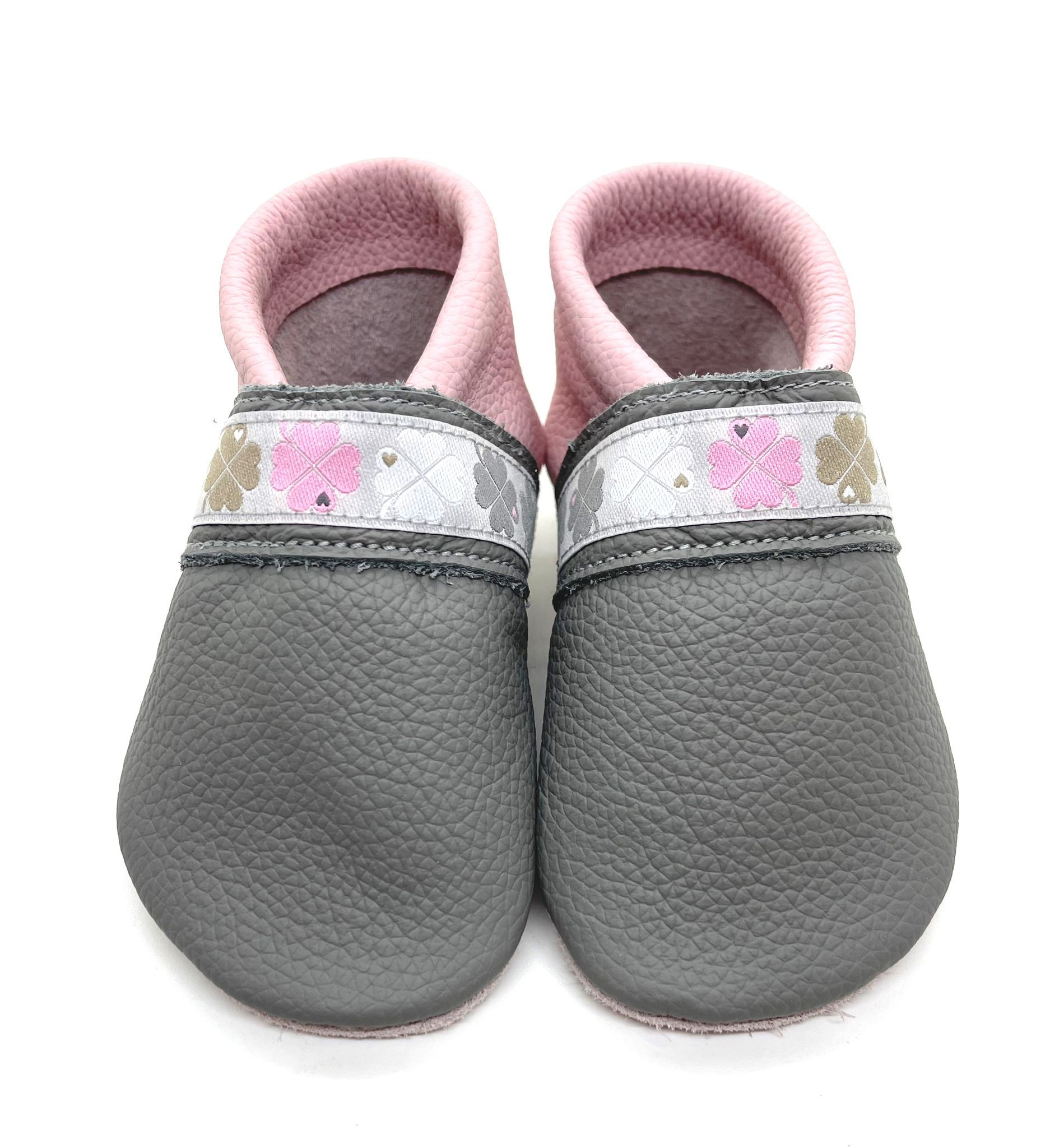 ღ Lederpuschen / Krabbelpuschen / Webband Glücksklee ab Gr. 18/19 ღ