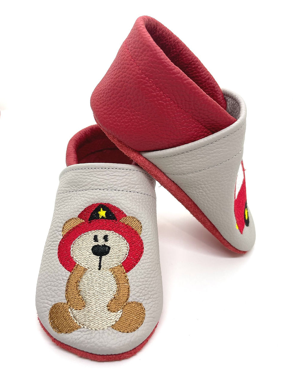 Miniaturbild: ღ Lederpuschen / Krabbelpuschen Feuerwehrbär ab Gr. 18/19 ღ