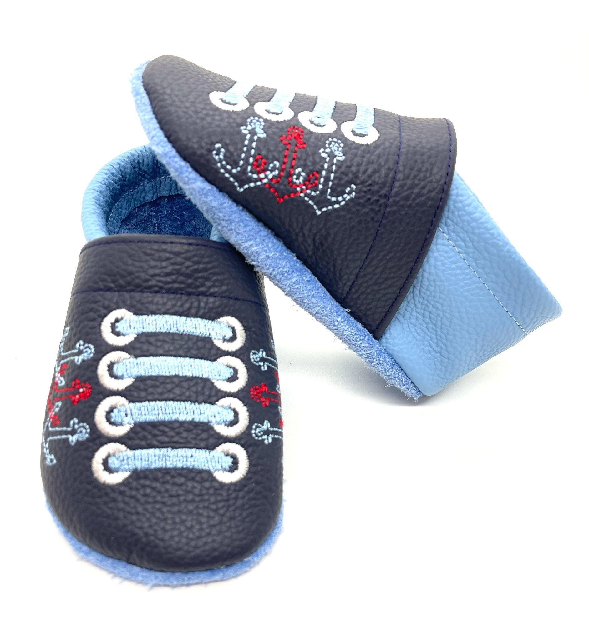 ღ Lederpuschen / Krabbelpuschen / Lauflernschuhe  Sneaker Anker ab Gr. 18/19 ღ