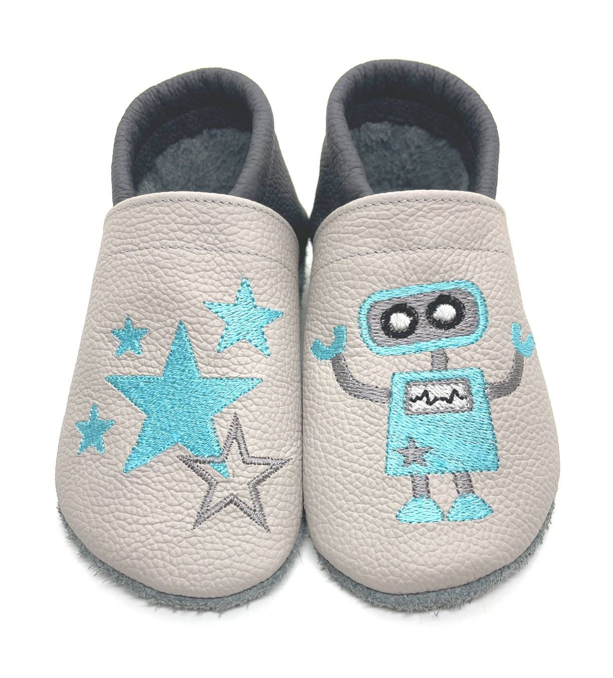 ღ Lederpuschen / Krabbelpuschen / Lauflernschuhe Roboter ab Gr. 18/19 ღ