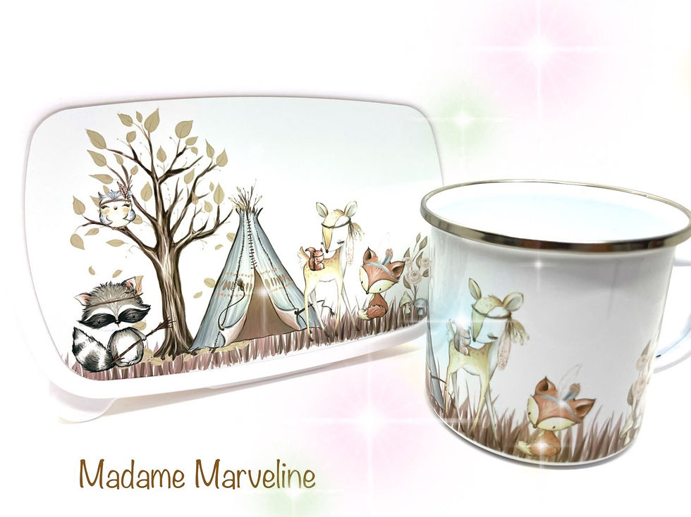 ღ Frühstücksset "Herbstwald" / Brotdose-Lunchbox & Emailletasse ღ - Kindergarten