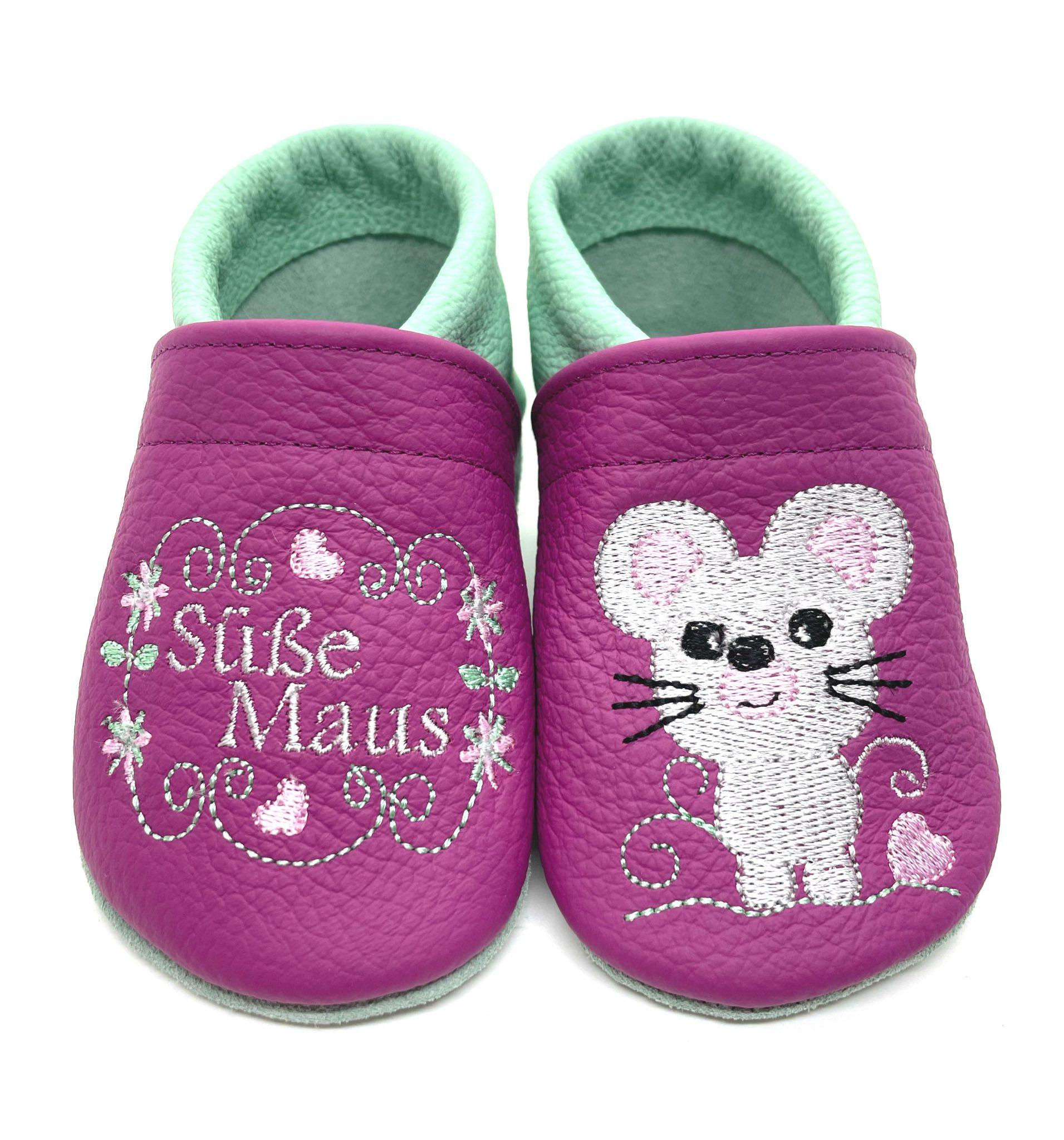 ღ Lederpuschen / Krabbelpuschen / Lauflernschuhe süße Maus ab Gr. 18/19 ღ