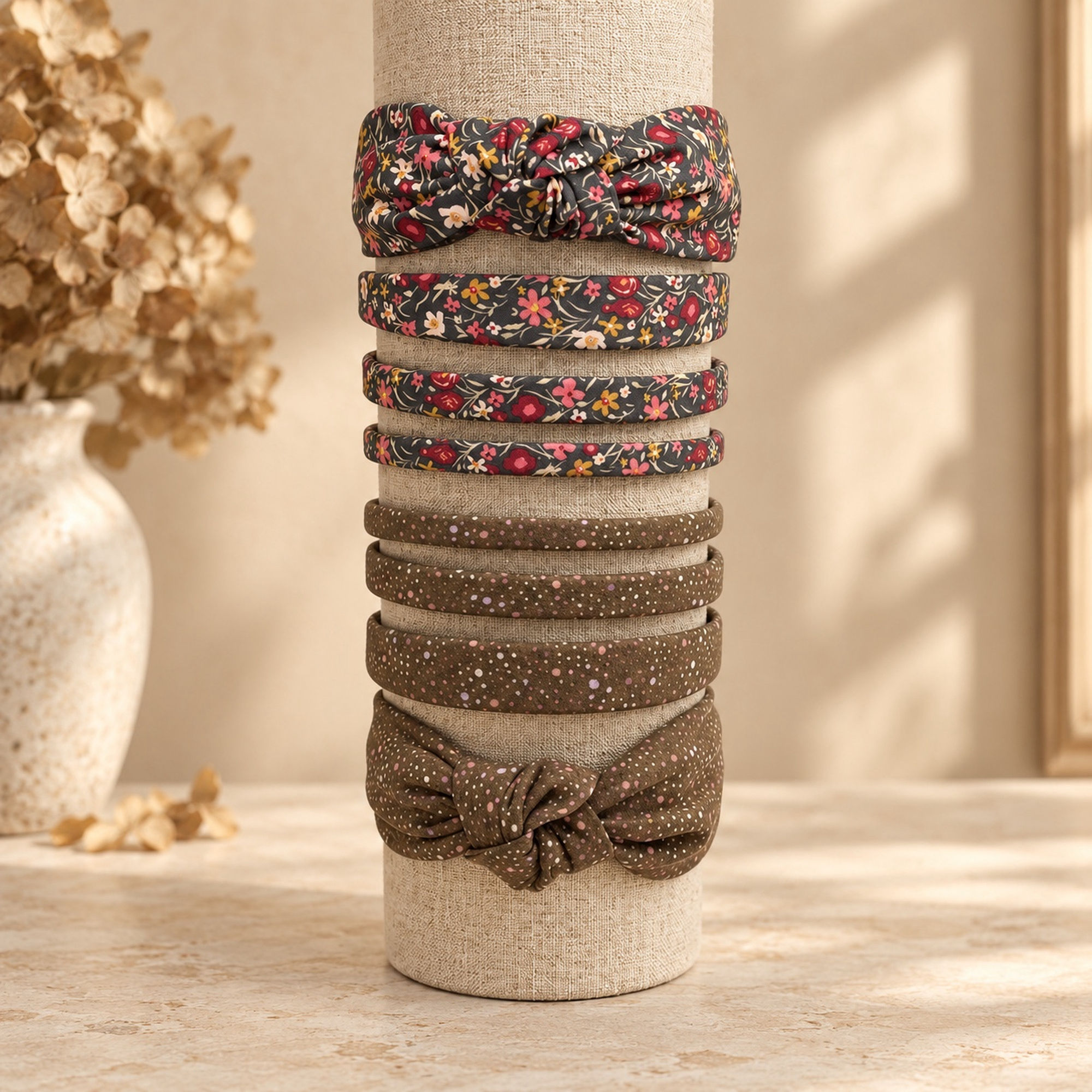 Chocolate brown headbands for fall - classic and top knot styles by Bella Headbands